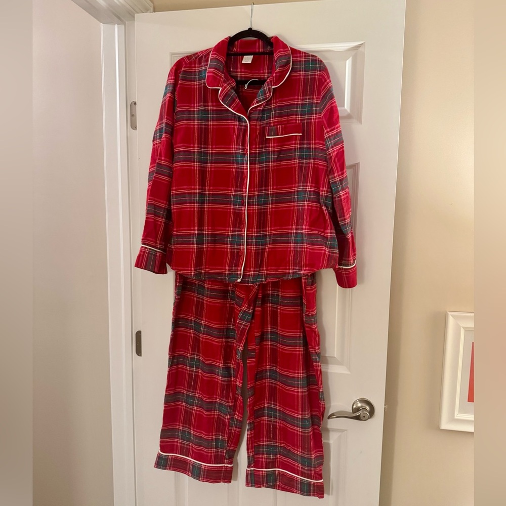 Liz Claiborne Red and Green Plaid Cotton Pajama Set XL